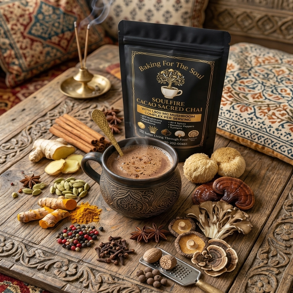 Soulfire Cacao Sacred Chai: 5 Functional Mushrooms, 9 Chai Spices &amp; the Wellness Benefits of Cacao