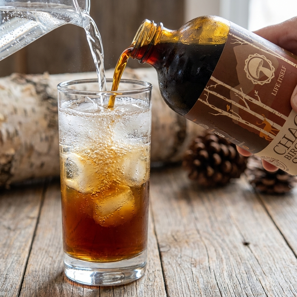 Chaga Birch Beer Syrup | Functional Mushroom Wellness Drink | Antioxidant-Rich Herbal Soda Alternative