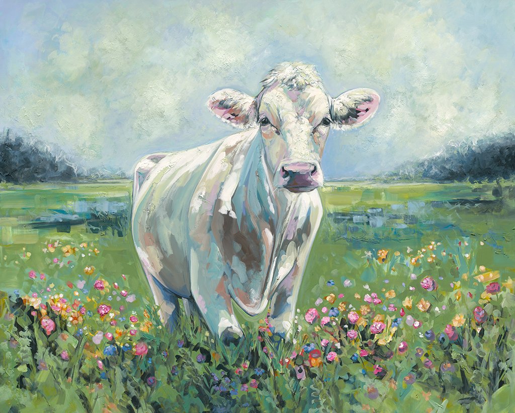 Colorful Abstract Realism Cow Paintings | Rustic Modern Artwork by