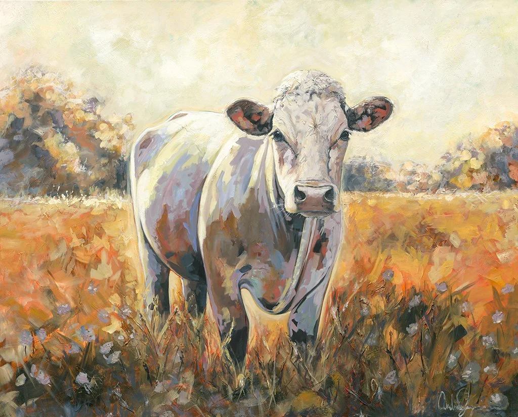 Colorful Abstract Realism Cow Paintings | Rustic Modern Artwork by