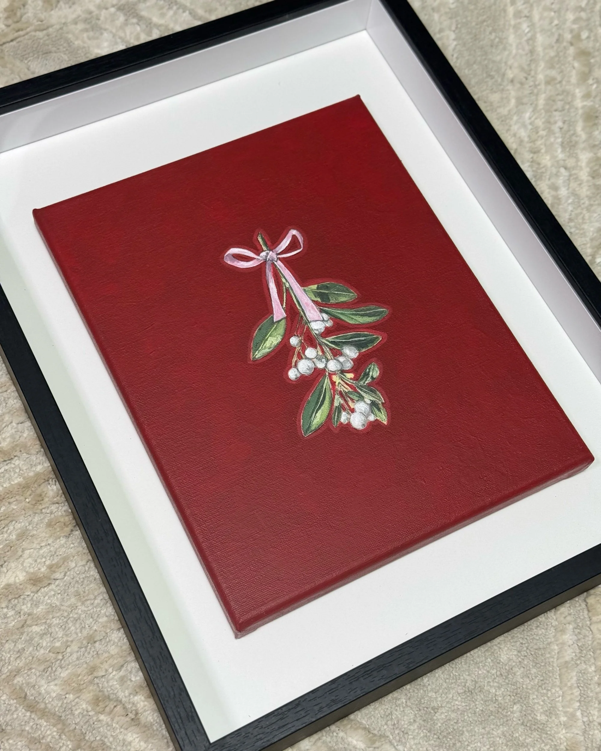 Vintage Mistletoe Painting – Framed Original + Limited Edition Prints