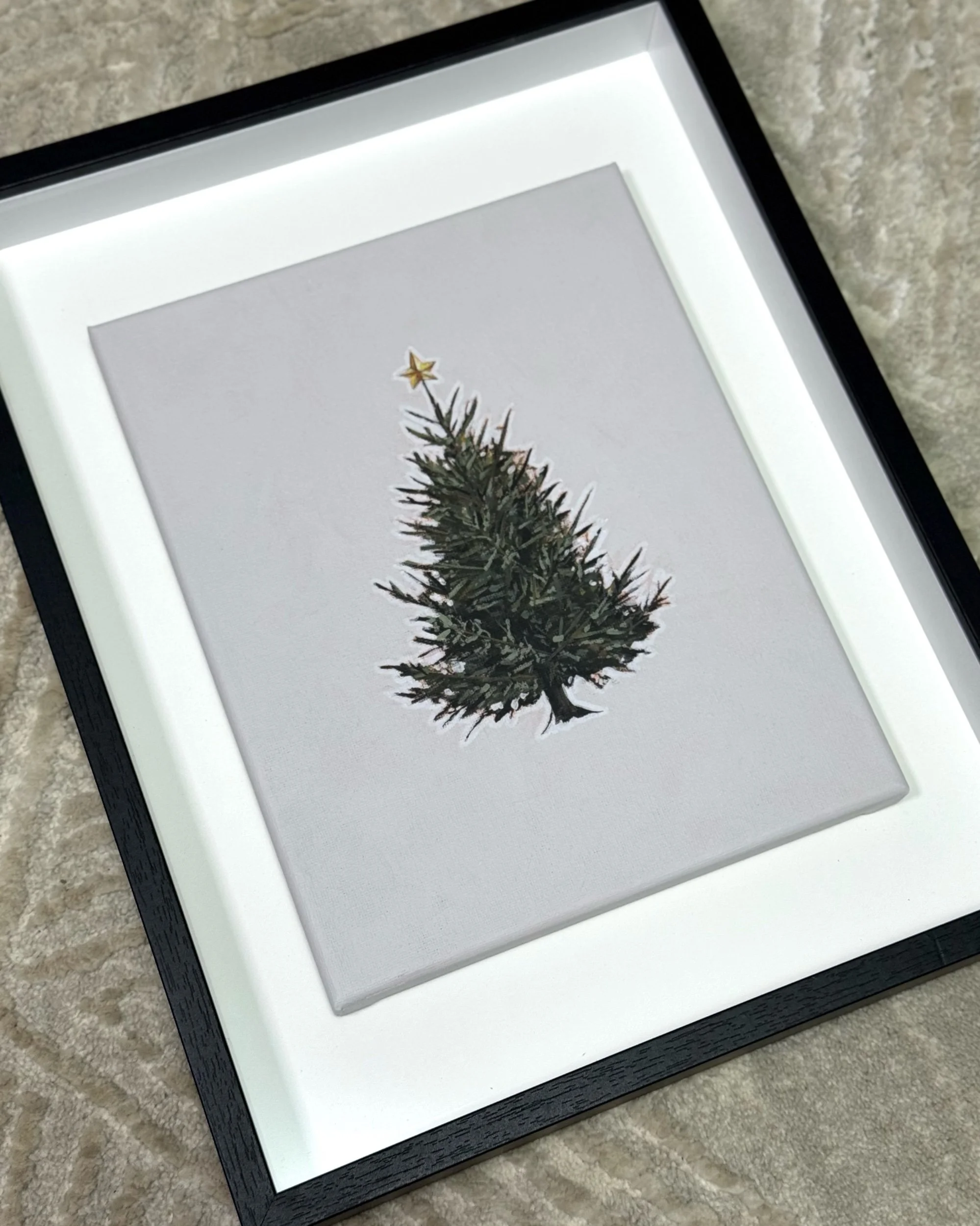 Vintage Christmas Tree Painting – Framed Original + Limited Edition Prints