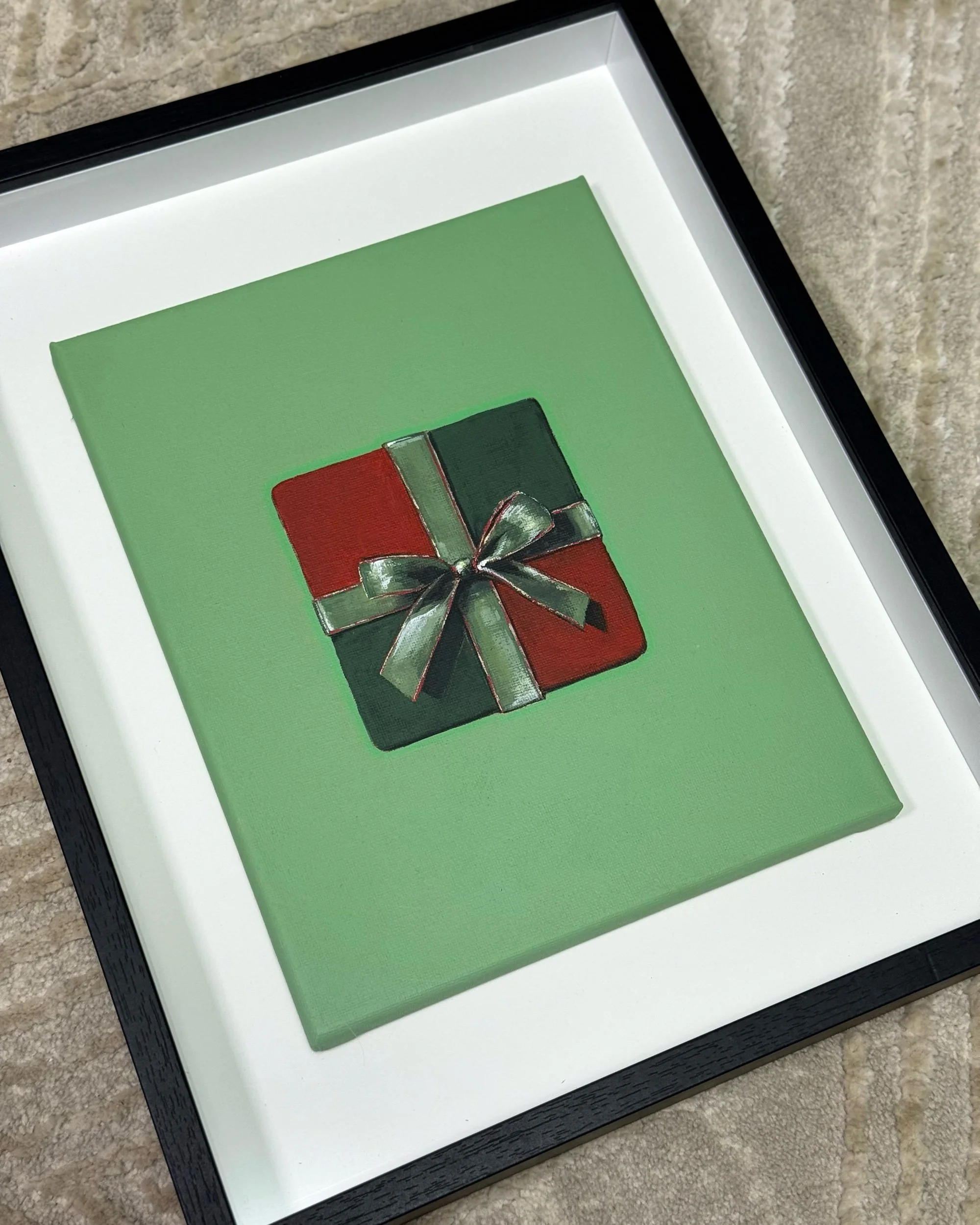 Vintage Christmas Gift Painting – Framed Original + Limited Edition Prints