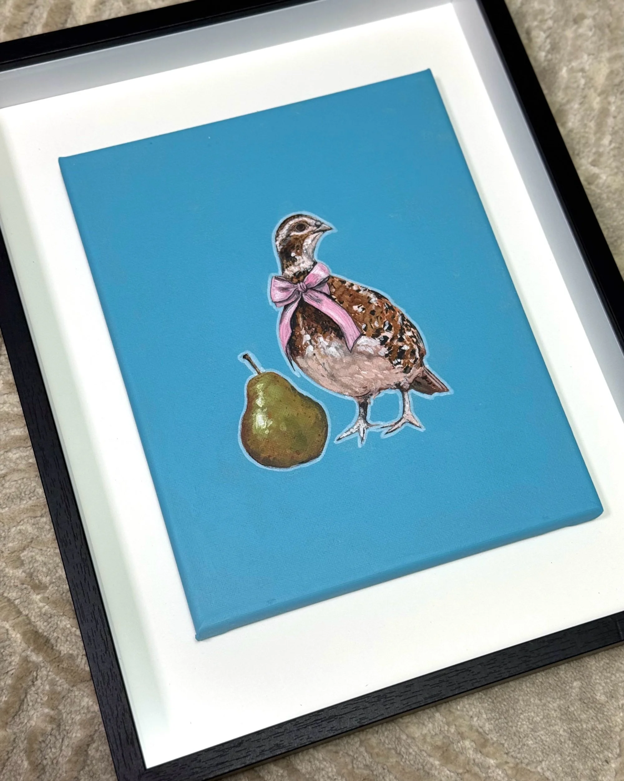 Vintage Partridge & a Pear Painting – Framed Original + Limited Edition Prints