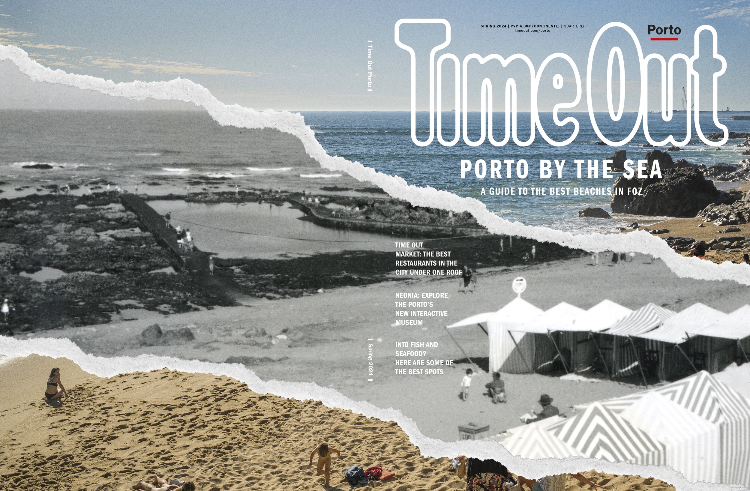 Cover of Time Out Porto magazine featuring a beach scene with people sunbathing, text highlighting Porto by the sea, and guides to local attractions and restaurants.