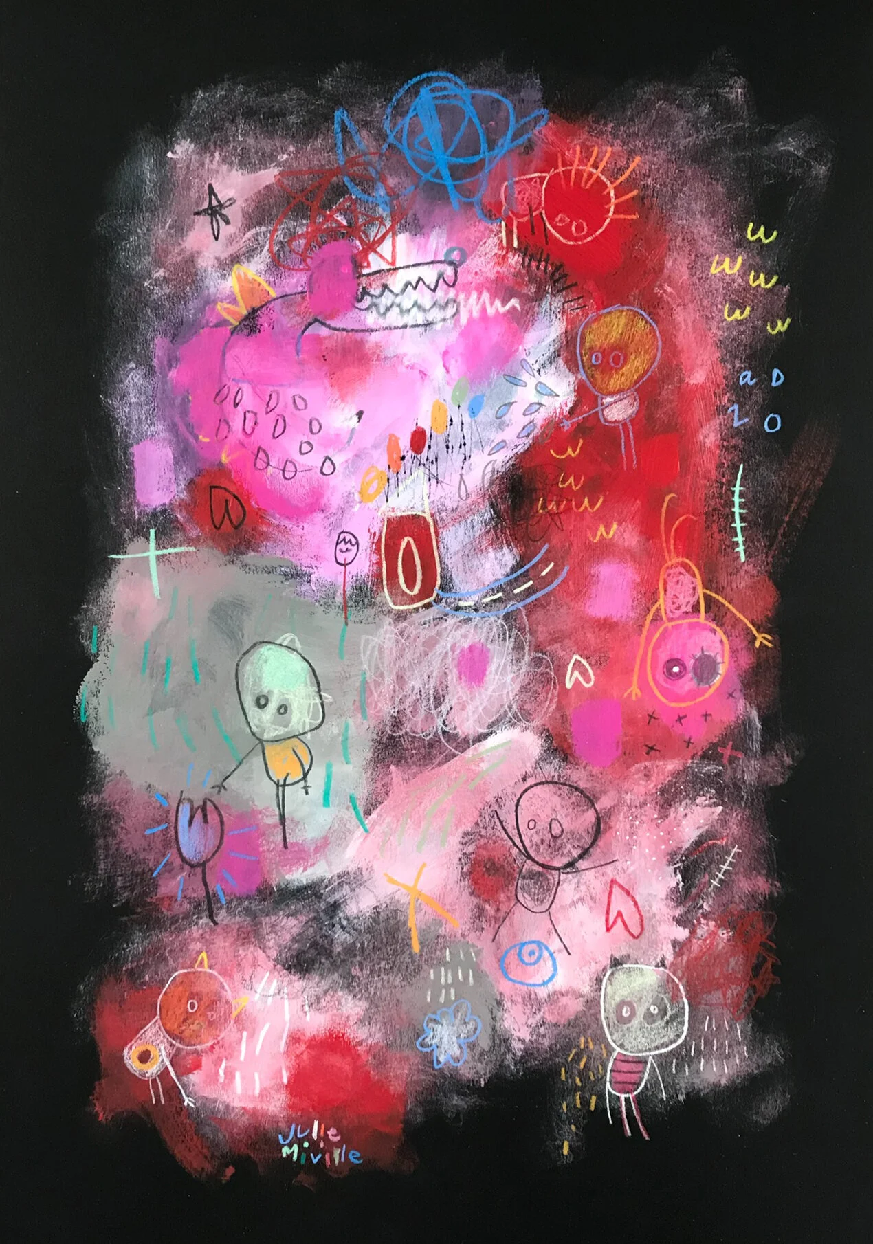 Home. Acrylique et crayons sur papier noir Fabriano. 42 x 29,7 cm