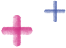 L'image contient un symbole plus bleu, un symbole plus rose et un symbole plus bleu plus petit.