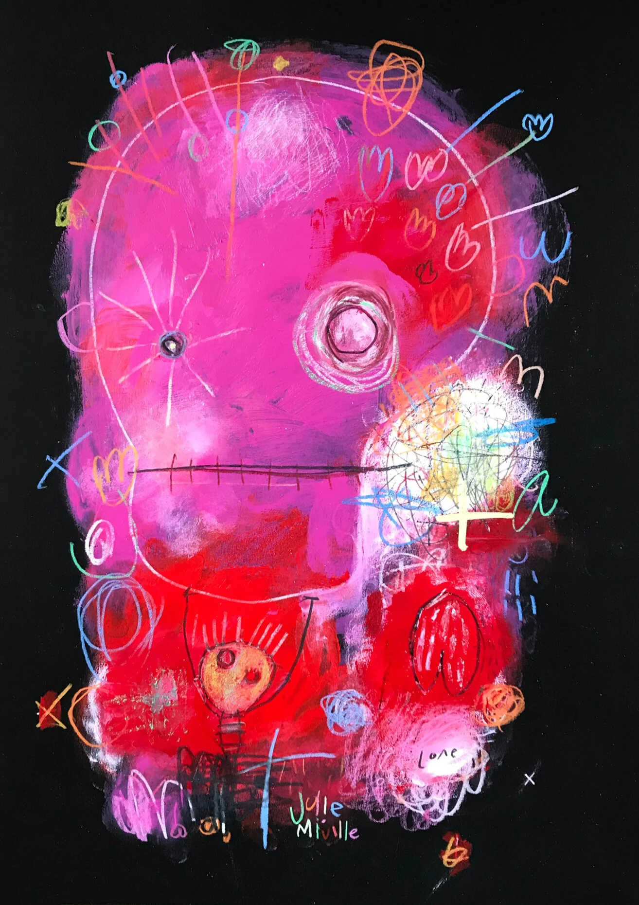 M. Basquiat et moi. Acrylique et crayons sur papier noir Fabriano. 42 x 29,7 cm