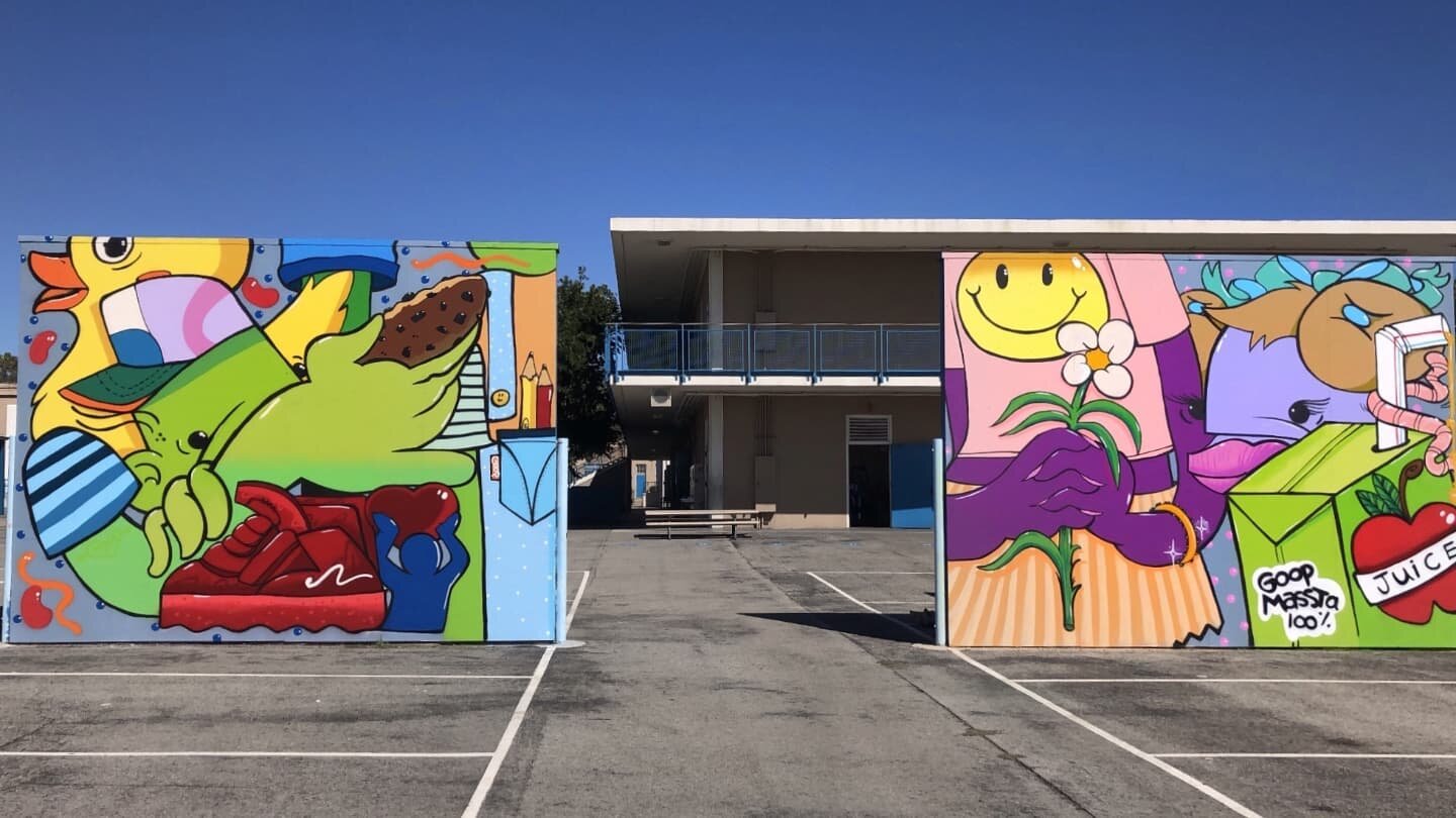 🧃✌🏽🐸 @goopmassta rockin' these double handball walls at @altalomaelementaryschool 

🙂 Thank you so much to our sponsors this year: @giphyarts 🦠 @kobrapaint 🎨 @liquiddeath ☠ @1111.projects 🖌 &amp; members of @minclaorg Public Arts Committee for