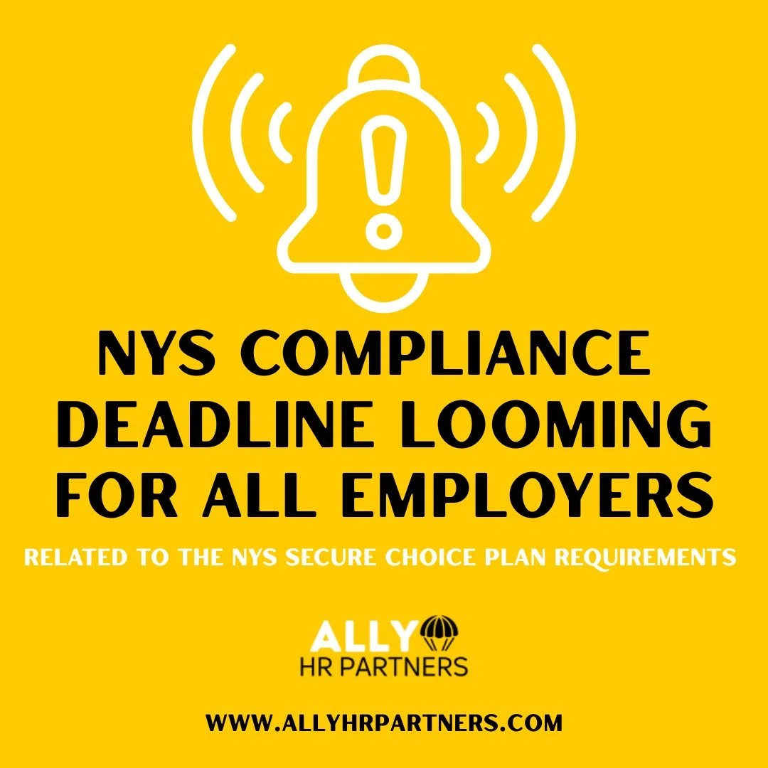As a reminder, almost all NYS employers, regardless of their pre-existing offering of a retirement benefit, are required to take action in order to comply with New York State&rsquo;s Secure Choice Plan initiative.

Minimally, most employers need to r