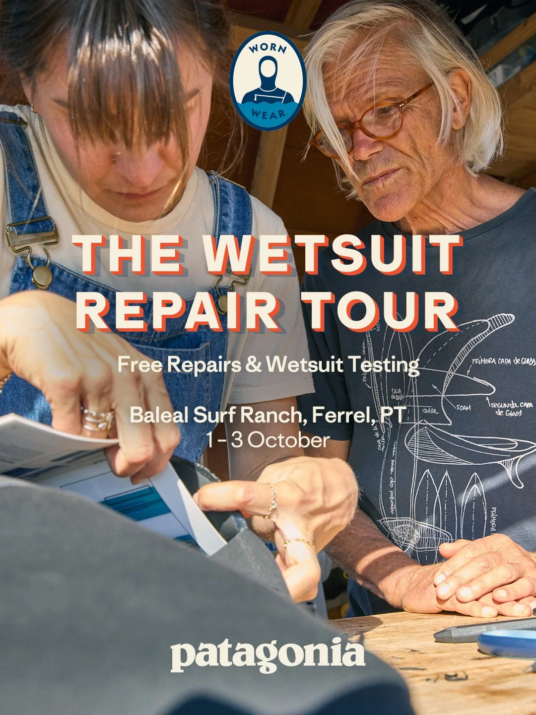The Wetsuit Repair Tour 

Free wetsuit and clothing repairs

Calling all surfers! 
Patagonia&rsquo;s Worn Wear repair tiny house will be in Ferrel from 1 to 3 October, offering free wetsuit and clothing repairs*, whatever the brand. Also on the progr