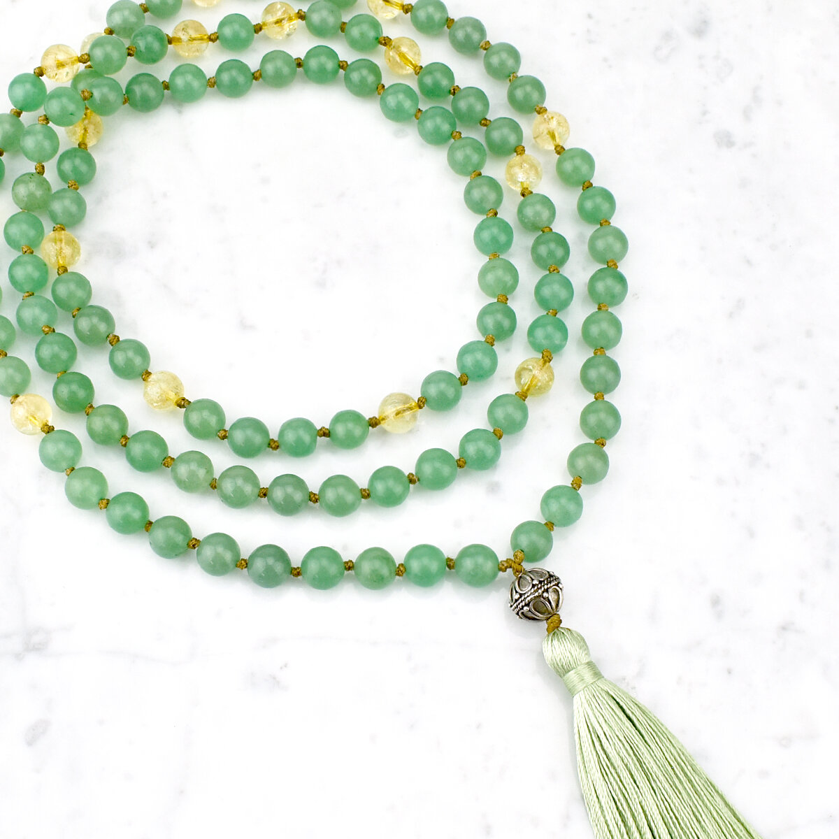Rejuvenation & Optimism Mala Necklace / Citrine, Green Aventurine