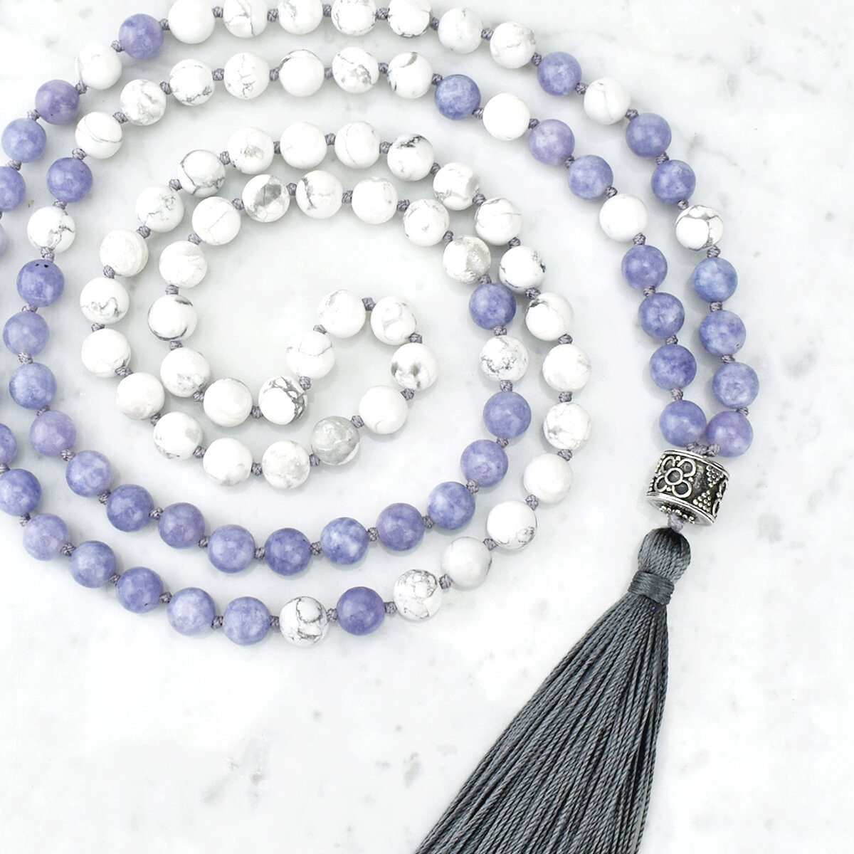 Wisdom & Compassion Mala Necklace / Howlite, Tanzanite