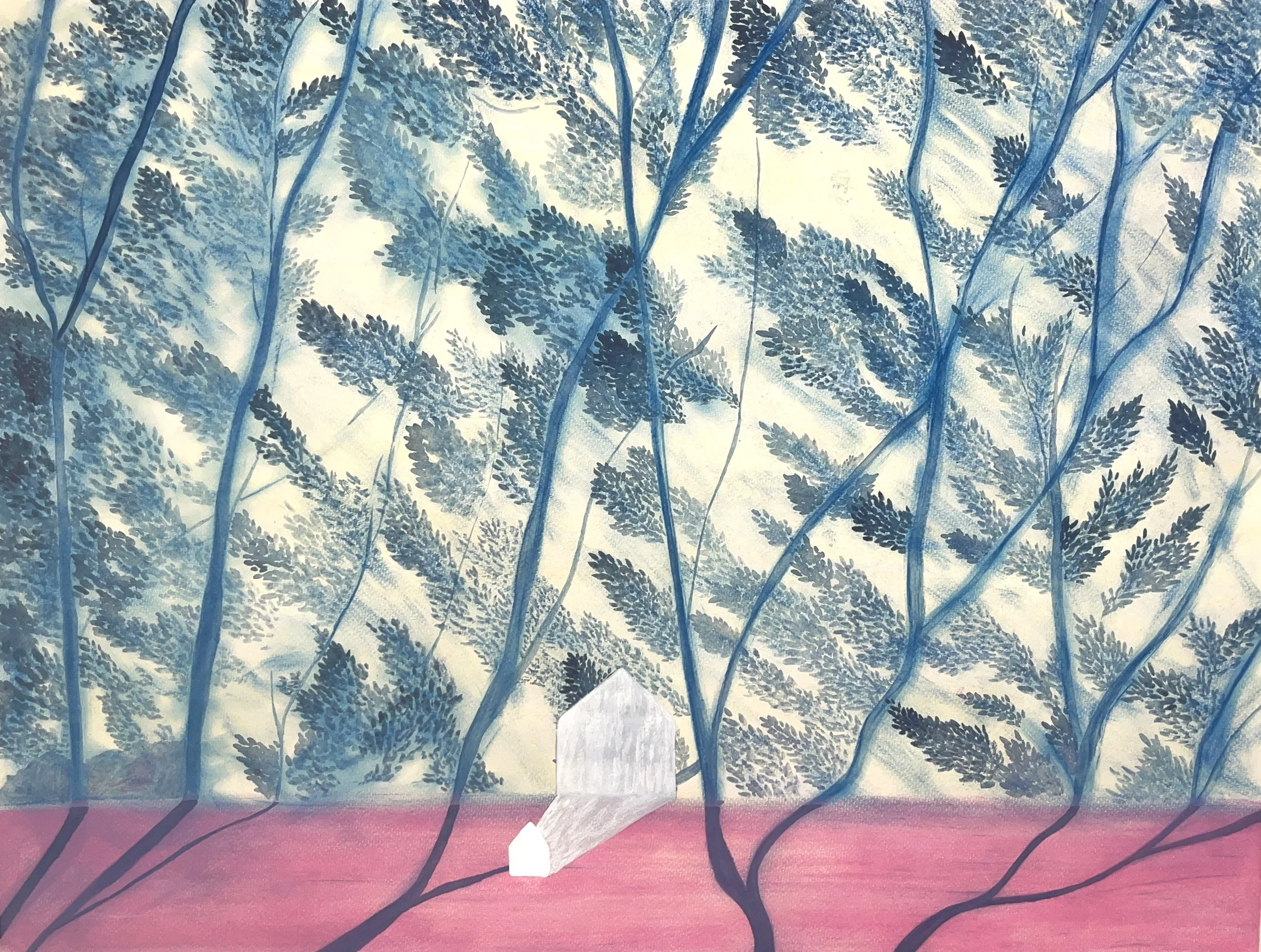 Shadow Garden_graphite, pastel, watercolor and acrylic on paper_20 x 26 inches_2023