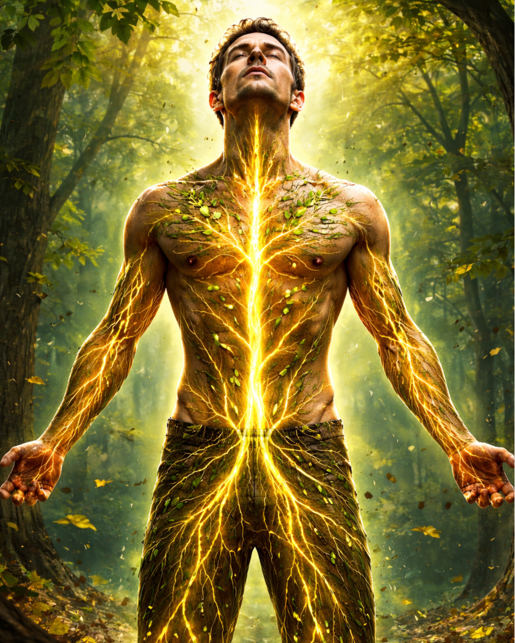 Homme avec l'énergie qui circule dans son corps