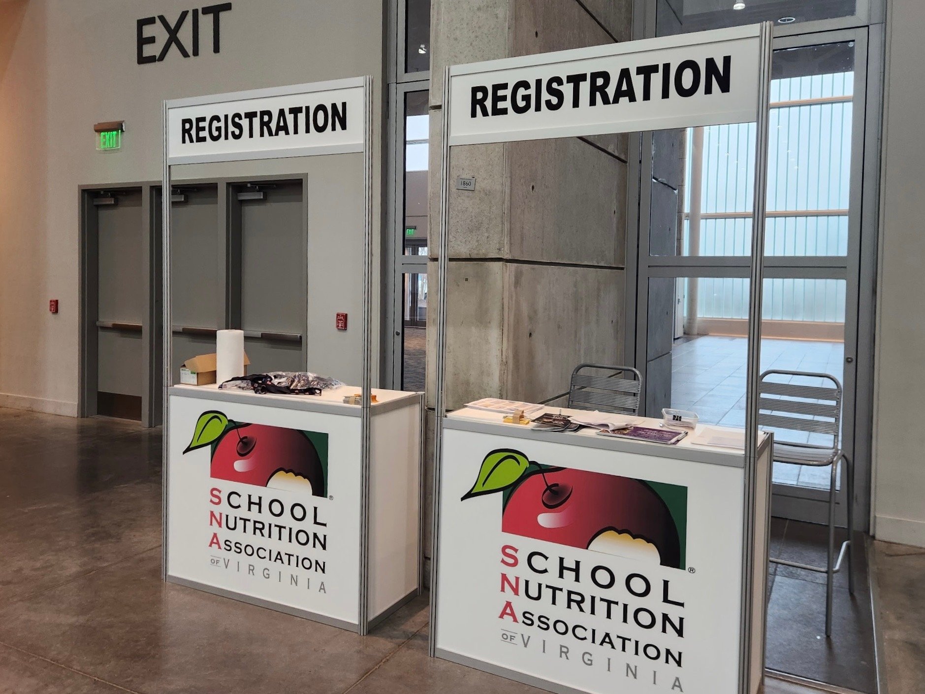 Registration Booths: 4' wide x 8' tall. Branded or non-branded