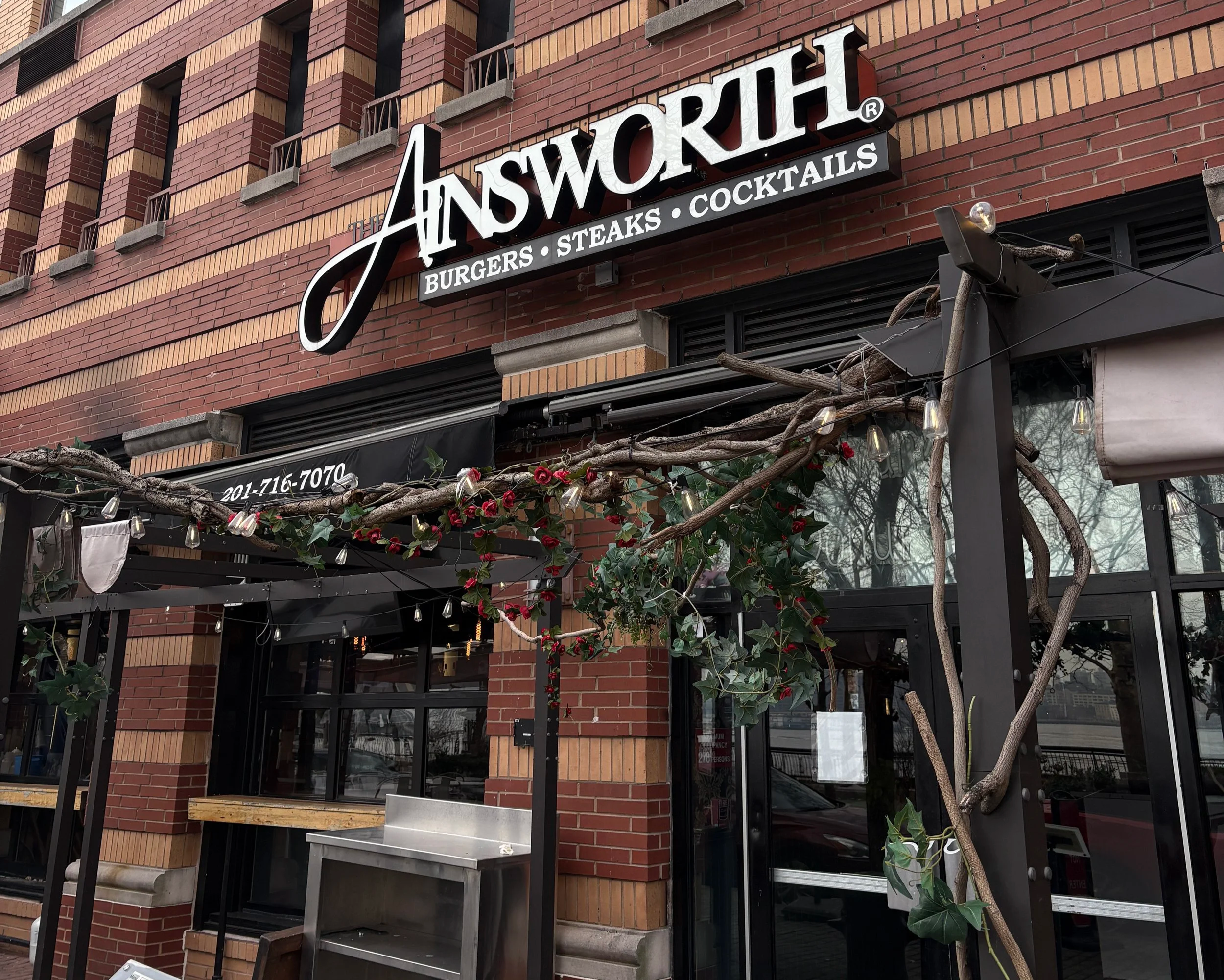 exterior of the Ainsworth, Hoboken waterfront dining, best restaurants, Hoboken