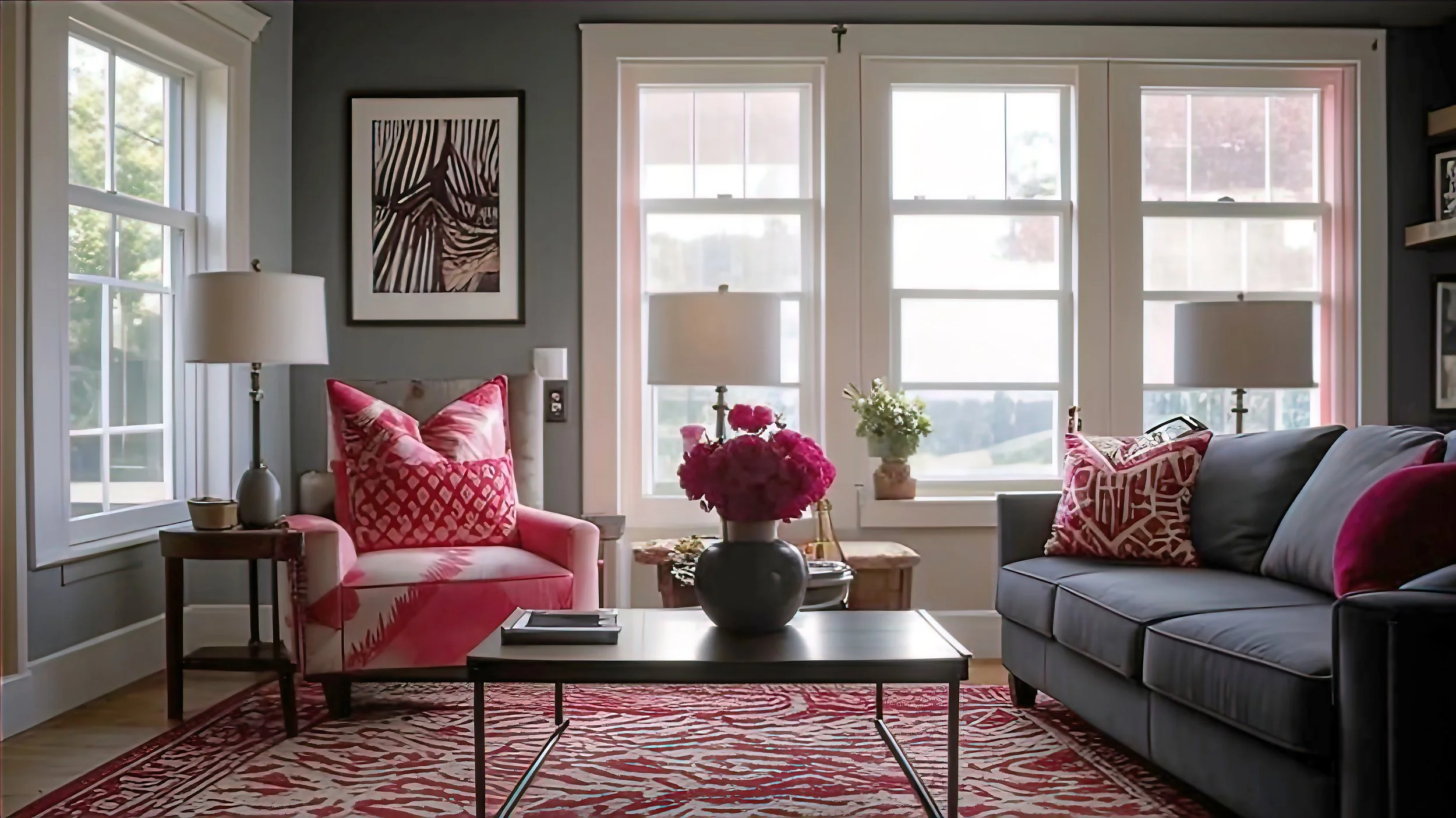 High-end residential staging trends 2026, modern heritage interior design with vibrant accents for Hoboken luxury brownstone.