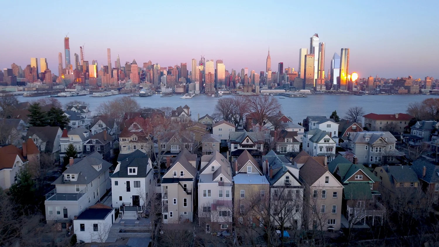 Aerial view of Weehawken NJ homes on the Palisades