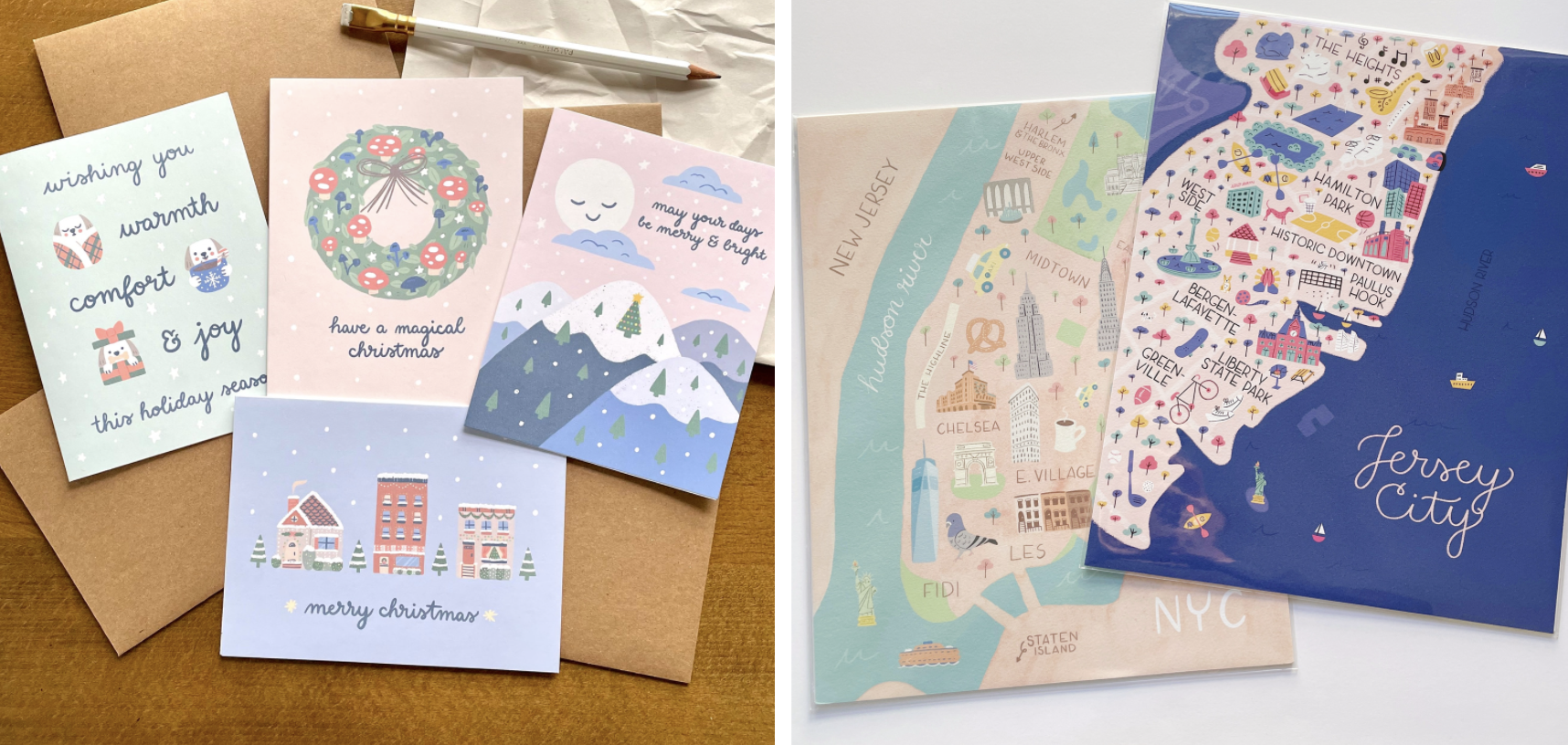 Katie Pea Studio holiday cards and Hoboken art prints
