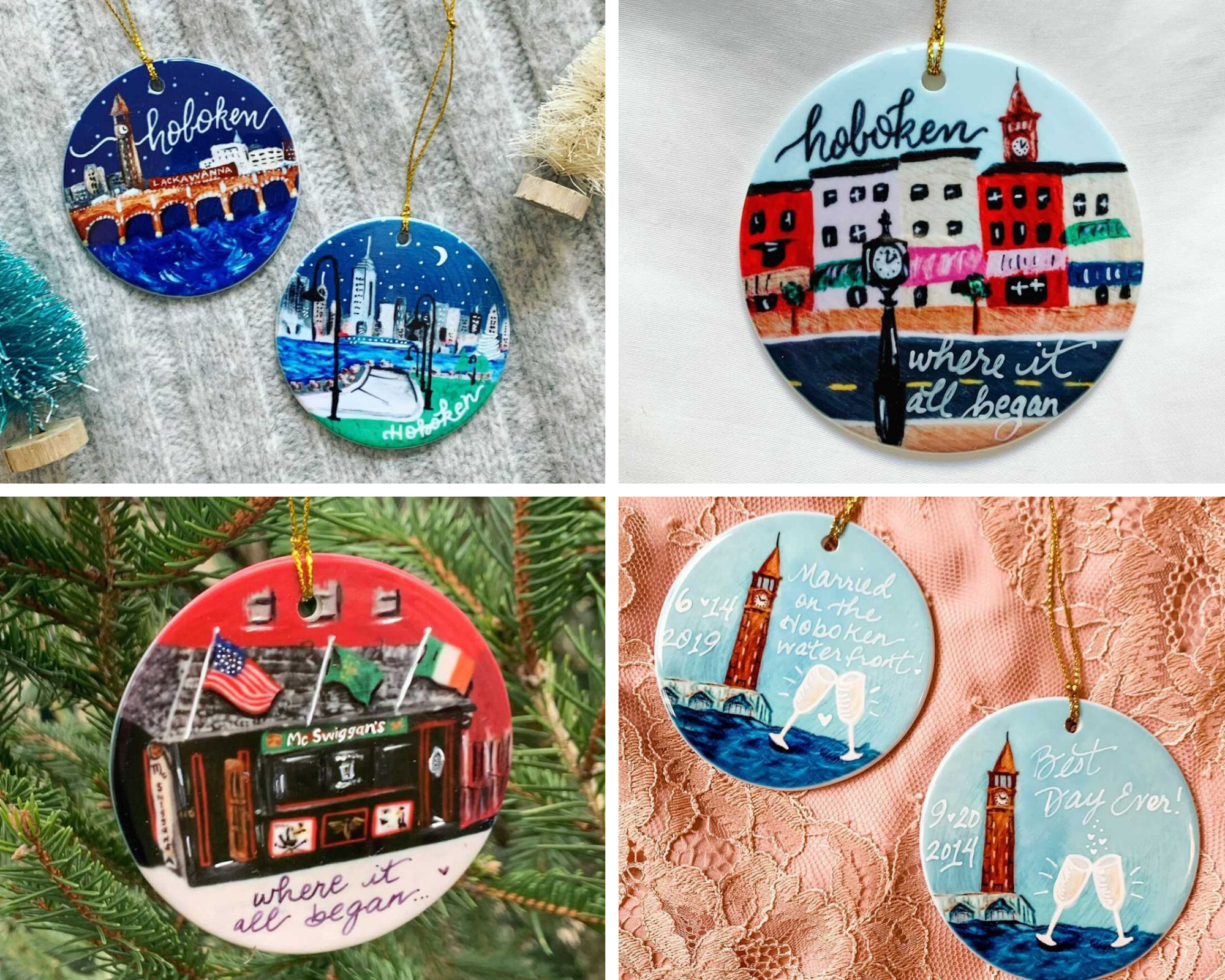 love amarie personalized porcelain Hoboken ornaments with handwritten messages