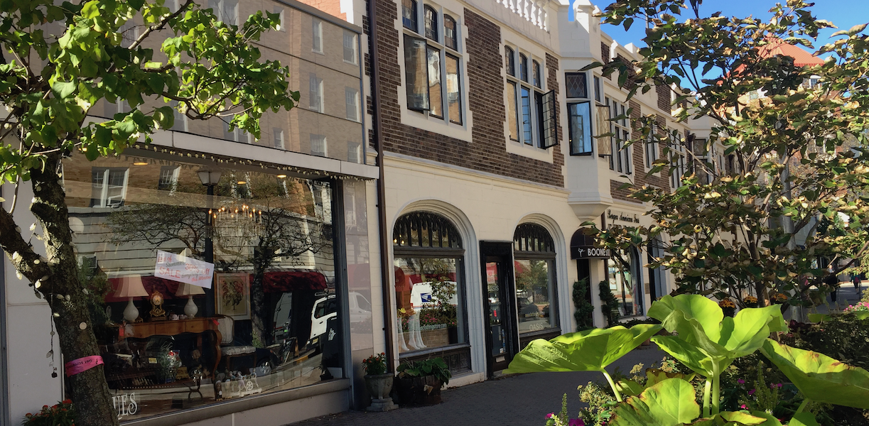 treet lined commercial shopping area in Montclair NJ