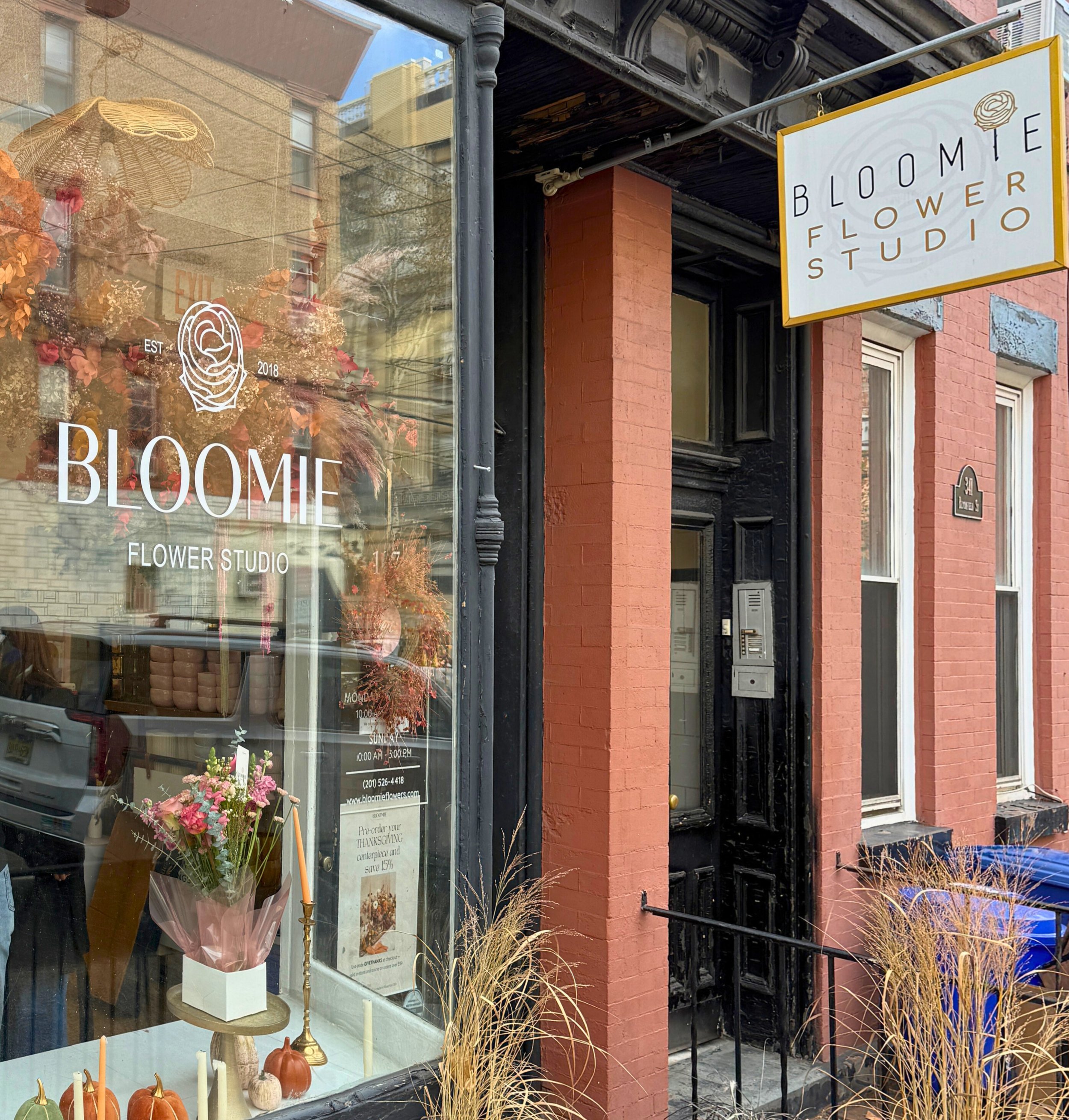 exterior storefront of Bloomies Flowers Hoboken NJ