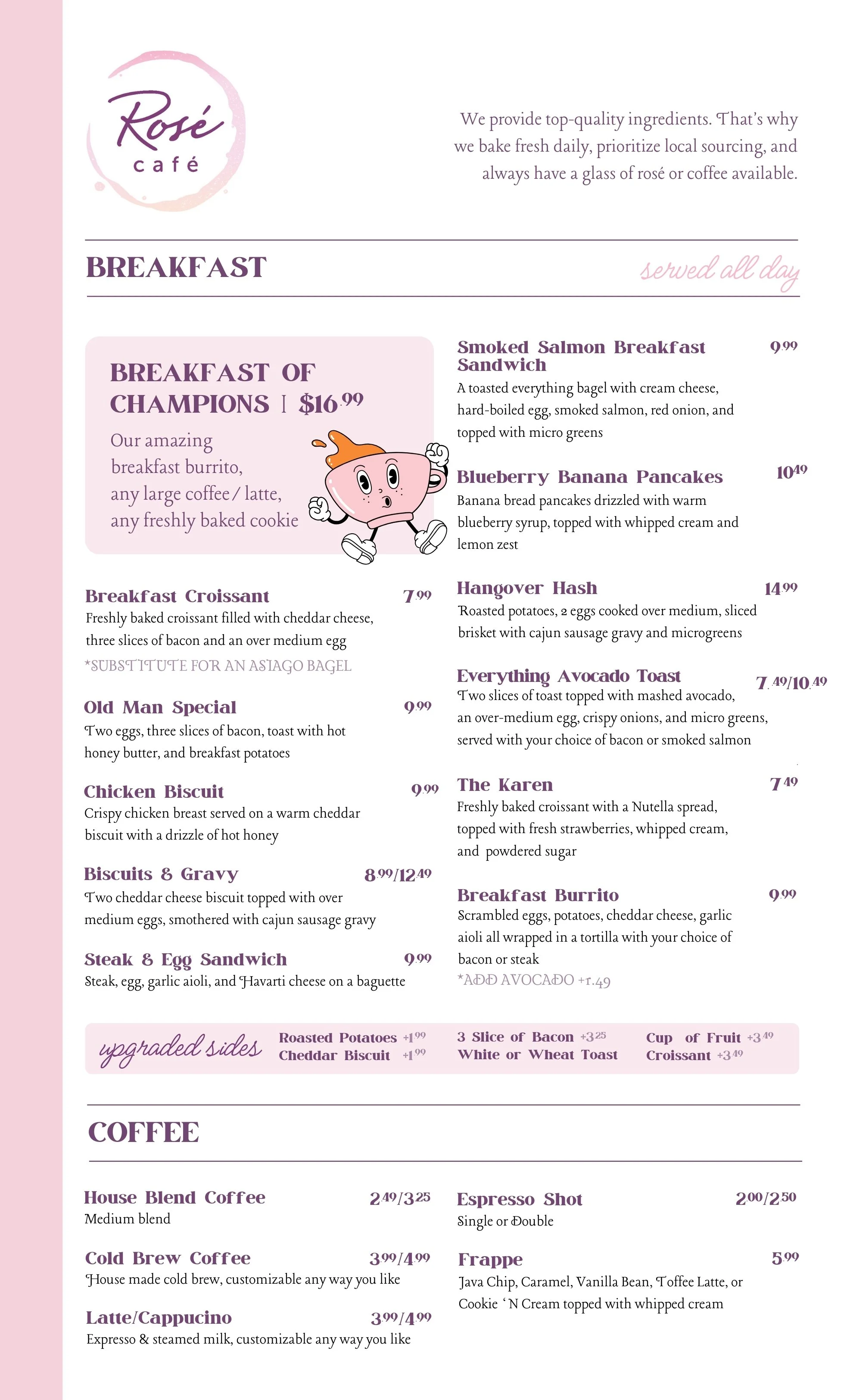 Café Menu — Rosé Café