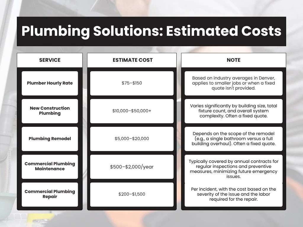 Cost table for plumbing solutions in Denver