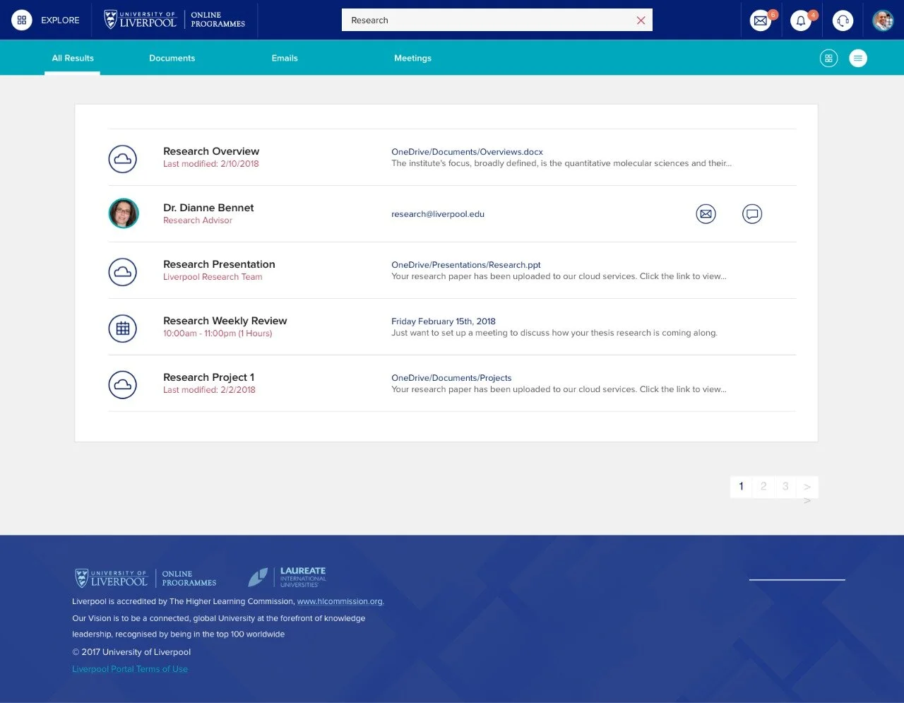 Search results screen