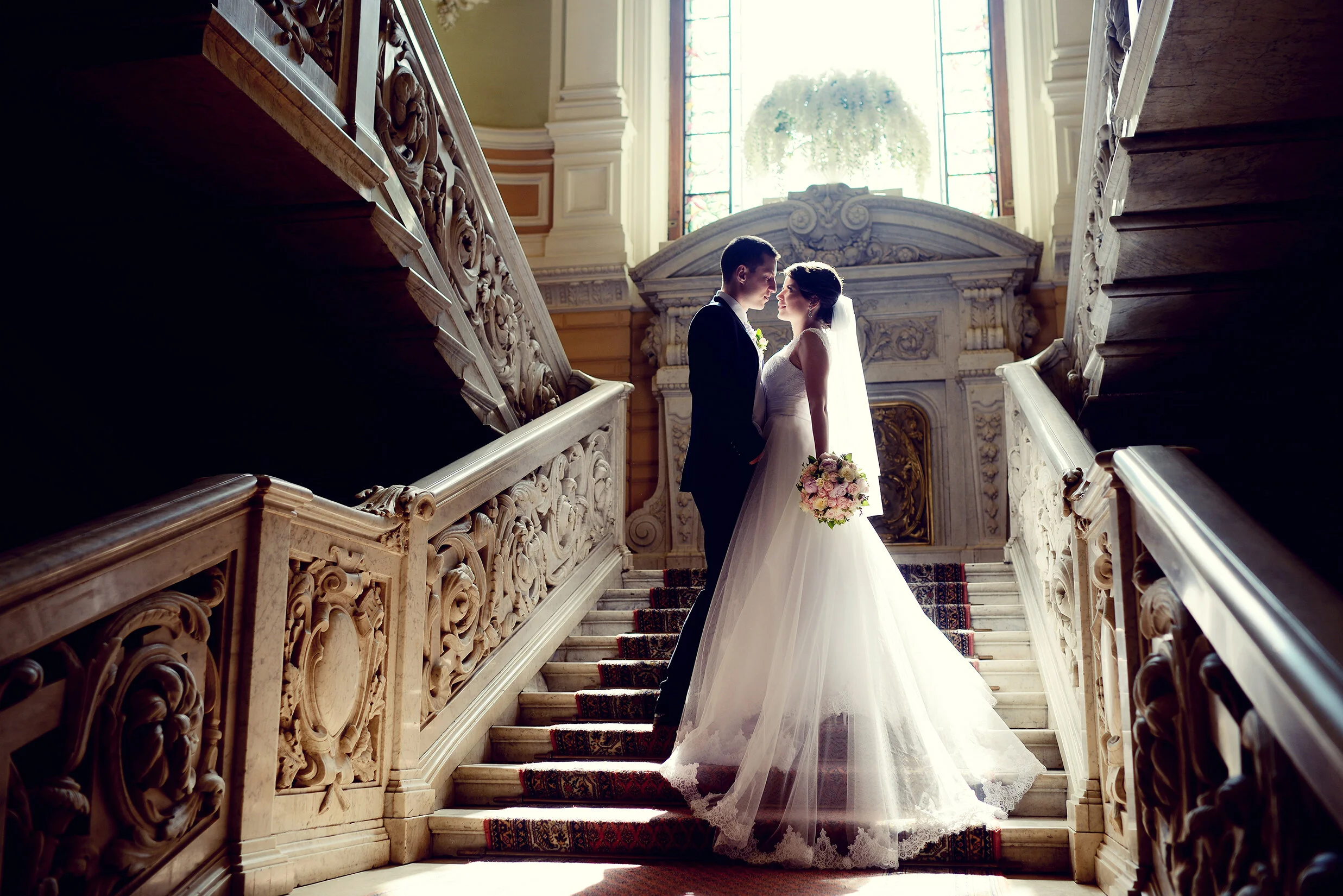 bride and groom on stairs .jpg
