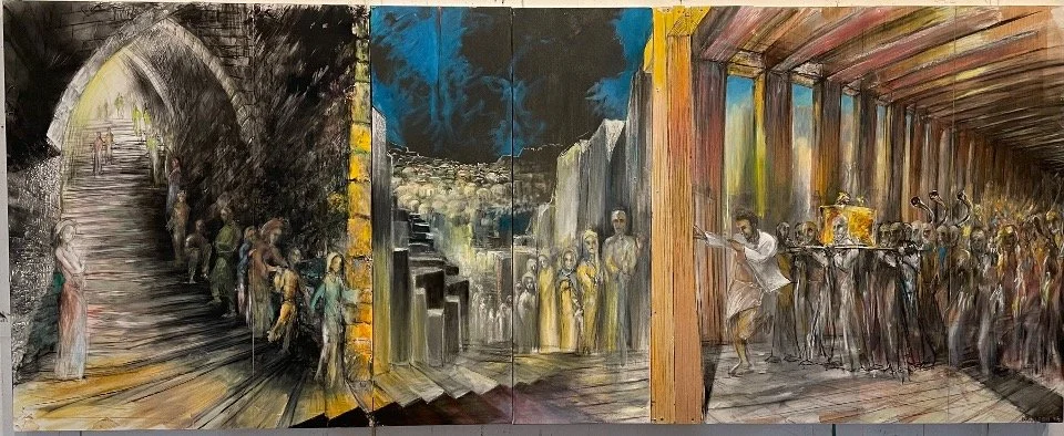 David Bringing the Ark into Jerusalem
36X82” 
Oil on 2 panels
2022
