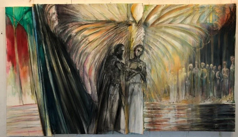 “Baptism”
48X70”
Oil/mixed on plywood panels)
2022