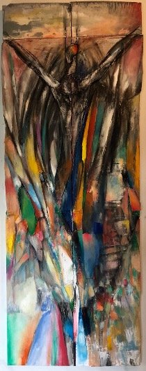 “Crucifixion/Resurrection”
80X30”
Mixed media on 2 connected panels
2019
