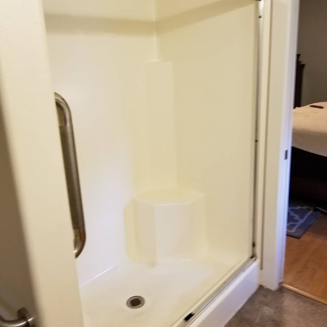 Before and after photos. #bathroomremodel  #handicapshower #anchortile #lanecounty