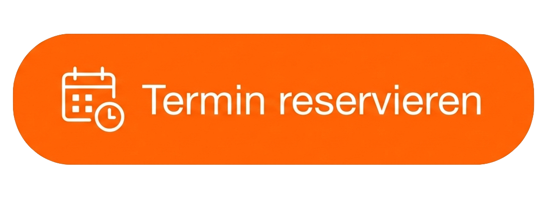 Ein orangefarbenes, abgerundetes Button mit einem Kalender- und Uhrsymbol sowie dem deutschen Text 'Terminvreservieren'.