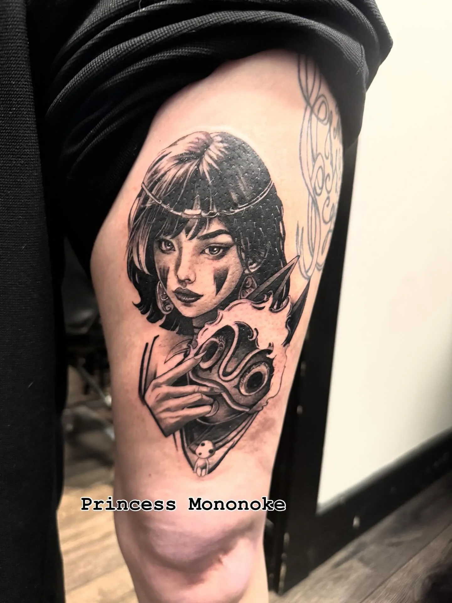 Princess Mononoke piece I did recently.  Would love to do more anime or realism :) #anime #tattoos#tattoo #ink #cheyennetattooequipment an