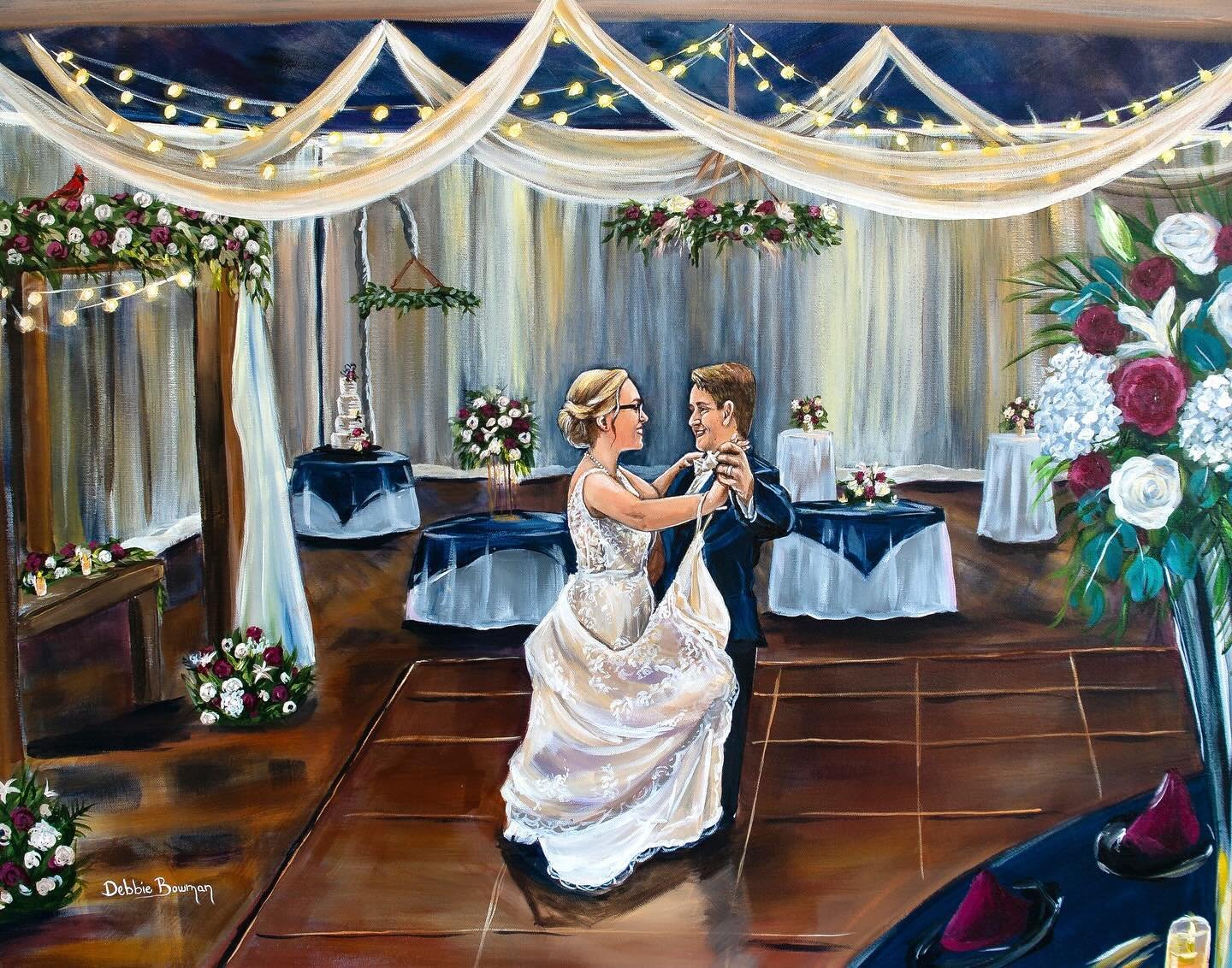 Dakota and Landon&rsquo;s 23x30 live wedding painting. They wanted their first dance and had the most beautifully choreographed dance, mix that with the lighting and we decided to do a pose afterwards when we were unable to get a shot with both their
