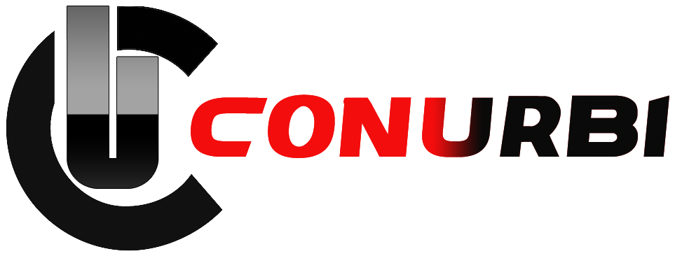 Logo with black and gray gradient and a red rectangular banner with black text.