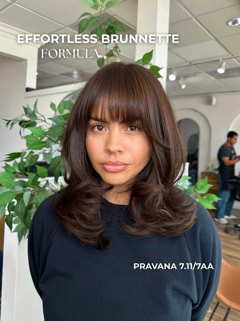 Soft layers, fresh fringe, and the dreamiest brunette. 🤎✨

This brunette is the perfect balance of rich tone and soft movement, complete with fresh face-framing bangs for that chic finish. ✂️🍫

Color : @pravana 
Styled : @kenraprofessional 
Cut : @