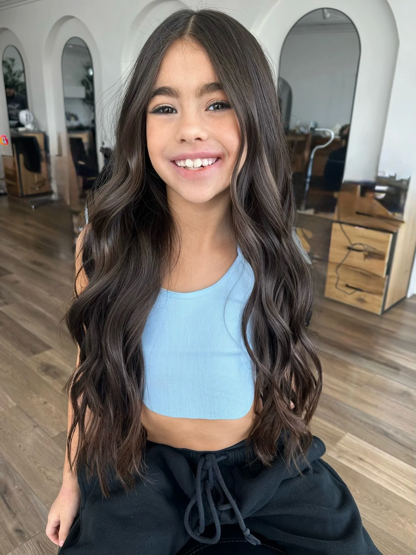 She&rsquo;s a cutie! That&rsquo;s my niece @leia.belle.dancer 
We cut about 4inches! Her hair is still so long✨😍
Gave a long layered haircut and treatment✨
Co Stylist @paintedby.miranda 
Styled with @kenraprofessional 
 @bioionic 1 1/4 inch long bar