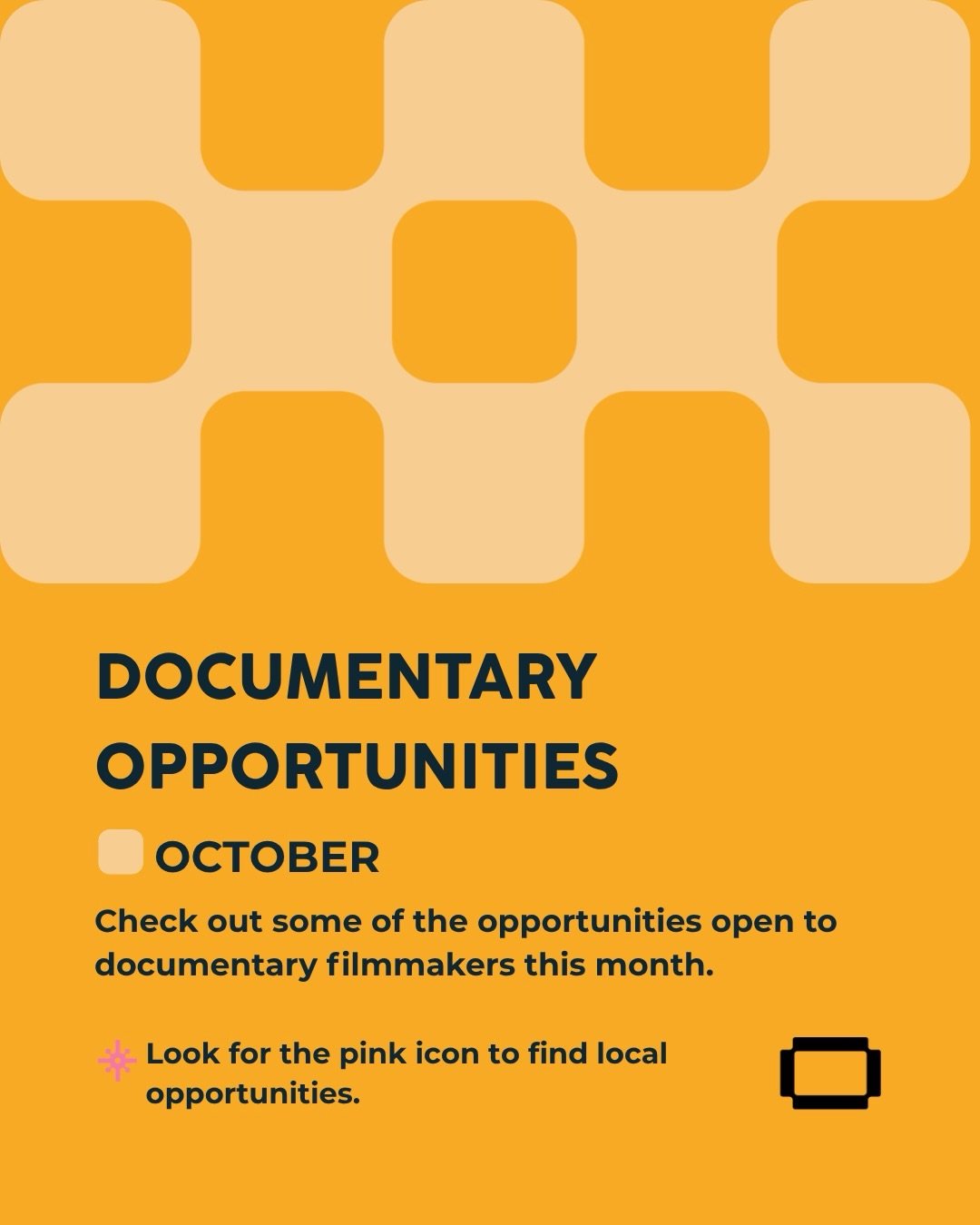 October documentary opportunities are here 🎬

We rounded up grants, festival deadlines, screenings, and local events open to documentary filmmakers this month.

Look for the pink icon to find Seattle, Washington, and PNW-based opportunities.

Featur