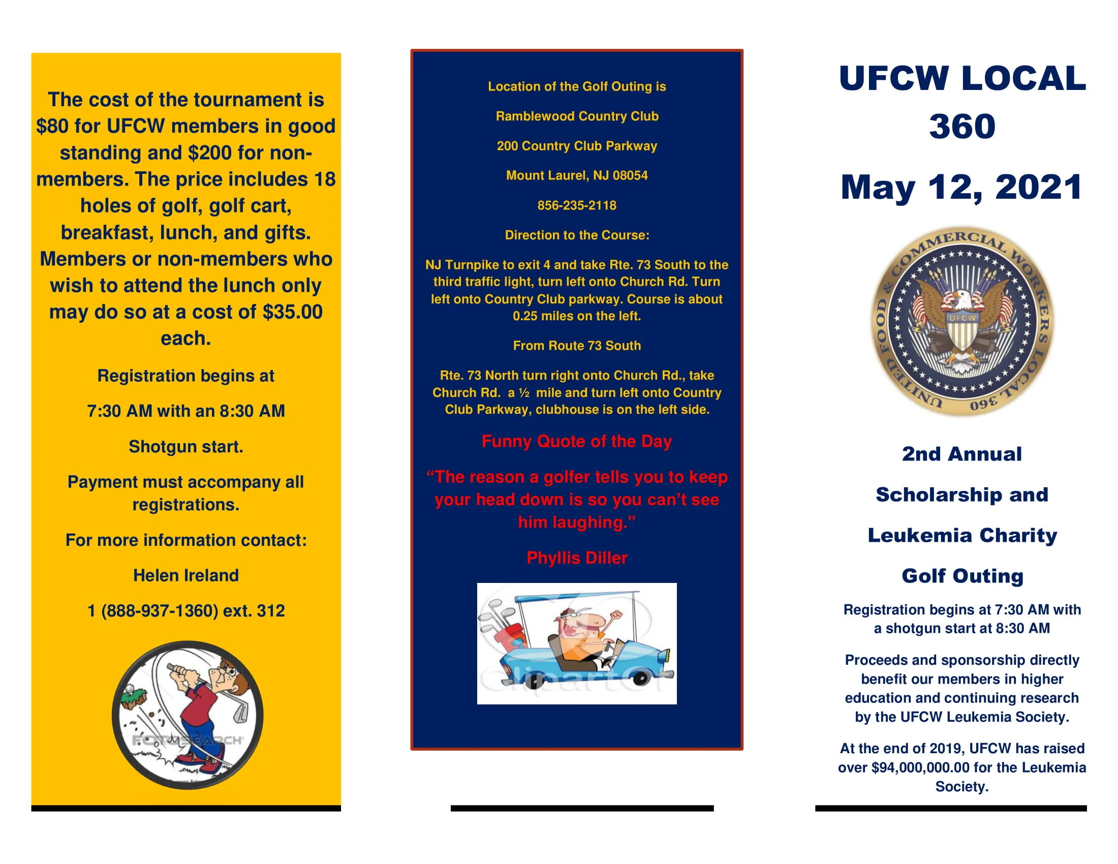 UFCW Local 360 2nd Annual Scholarship and Leukemia Charity Golf Outing  Wednesday May 12, 2021 — UFCW 360