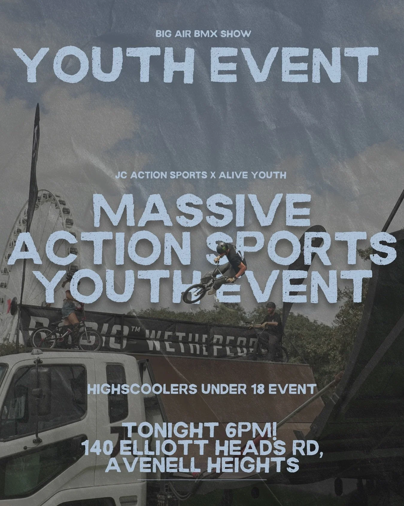 🚨 WE ARE ON!!! 🚨
@aliveyouthbundaberg 🛹🔥
👉 TONIGHT | 6PM
📍 140 Eliott Heads Rd, Avenell Heights

It&rsquo;s going to be a massive night &mdash; bring every highschooler you know! 🙌
☕️ Caf&eacute; open
🌭 FREE sausage sizzle