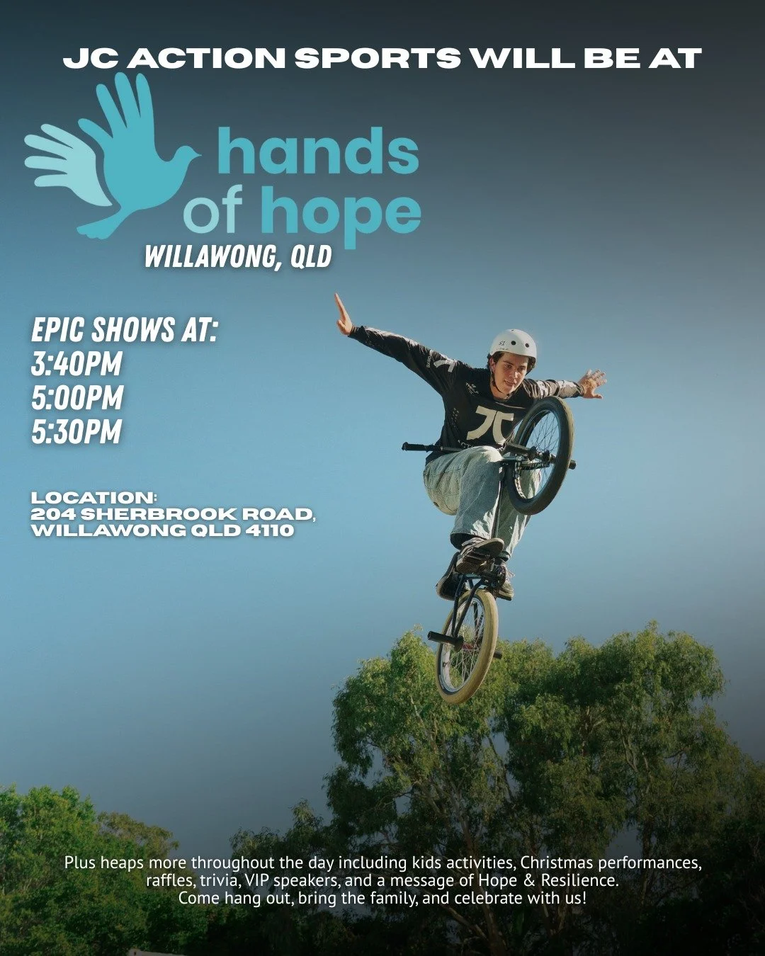 Get ready, Willawong! 🎉
We&rsquo;re excited to be part of Hands of Hope tomorrow 6 December, a huge community celebration packed with fun, food, family activities&hellip; &amp; our 3 halfpipe demos! 🚀🔥
Catch us for 3 epic shows at:
🕓 3:40pm
🕔 5: