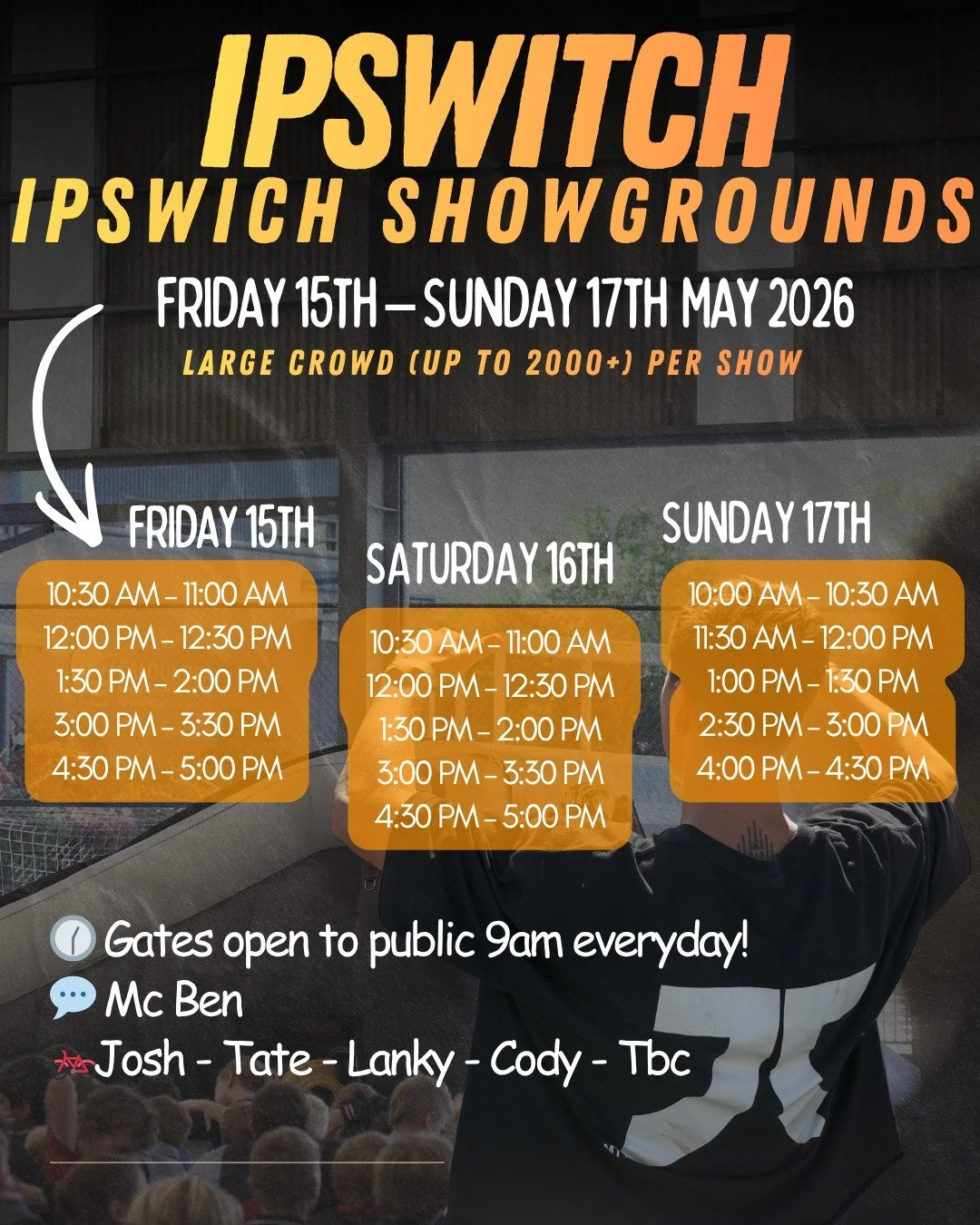 🔥🎪 IPSWICH SHOW 2026 &mdash; WE&rsquo;RE BACK! 🎪🔥
3 HUGE days. Multiple shows daily. Thousands in the crowd&hellip; this is going to be next level 🤯🙌
We&rsquo;re bringing the halfpipe show to the Ipswich Showgrounds with non-stop action from Fr
