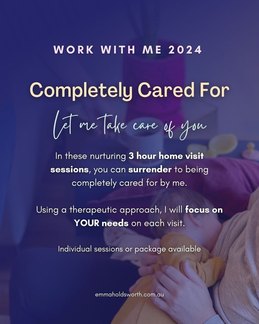 Completely Cared for // Let me take care of you.

In these nurturing 3 hour home visit sessions, you can surrender to being completely cared for by me. 

Using a therapeutic approach, I will focus on YOUR needs on each visit.

Individual sessions or 