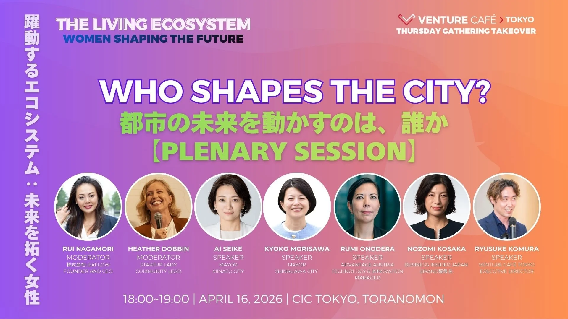 a session banner showing all of the speakers for the panel and their job titles