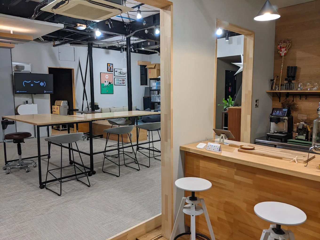 Moshimo Hayama cafe and community space interior with bar counter, seating, and open room for workshops and small events