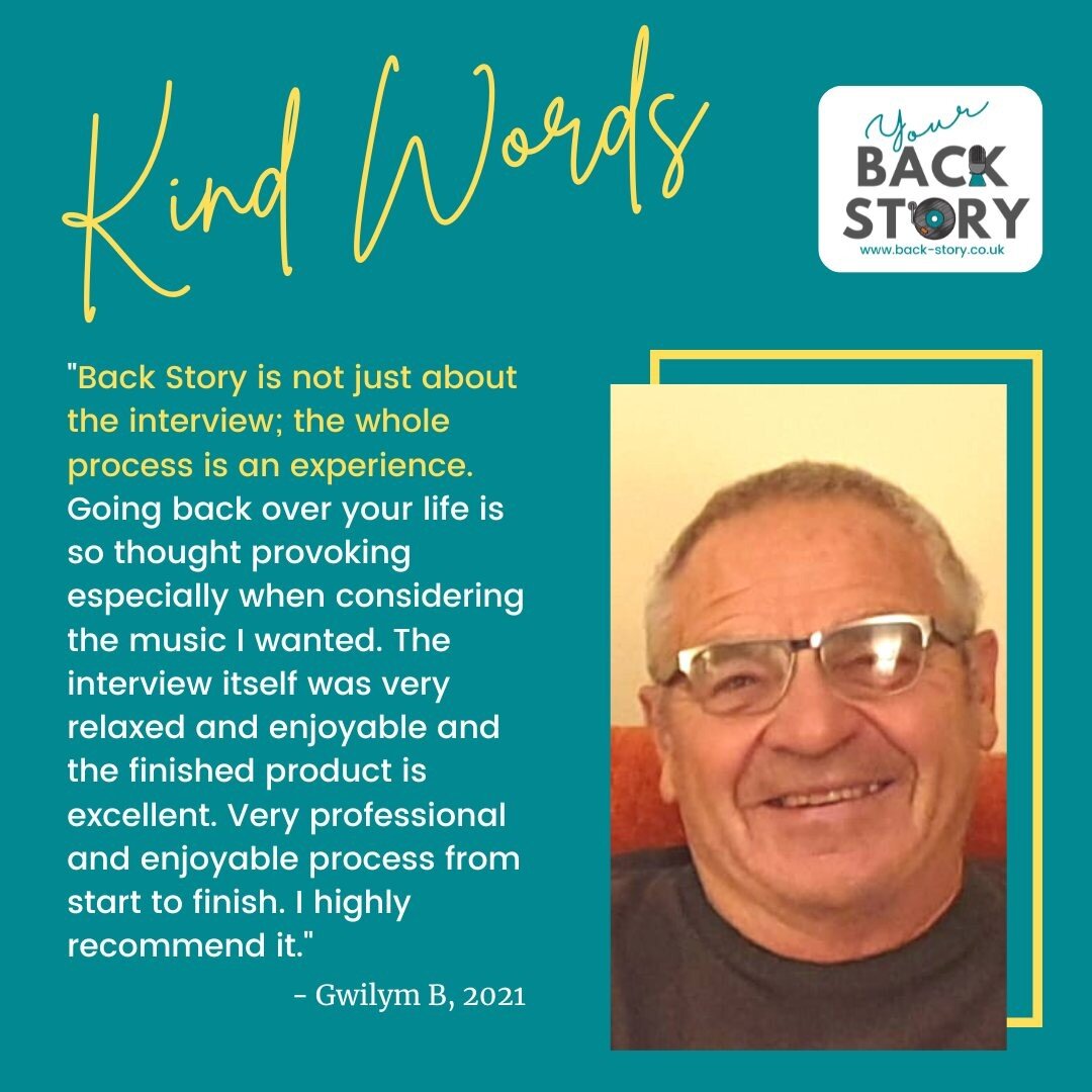 We love hearing how people have really enjoyed the Back Story process as well as their finished story.⁣ 😀
⁣
Here&rsquo;s what Gwilym said:⁣
⁣
&quot;Back Story is not just about the interview; the whole process is an experience. Going back over your 